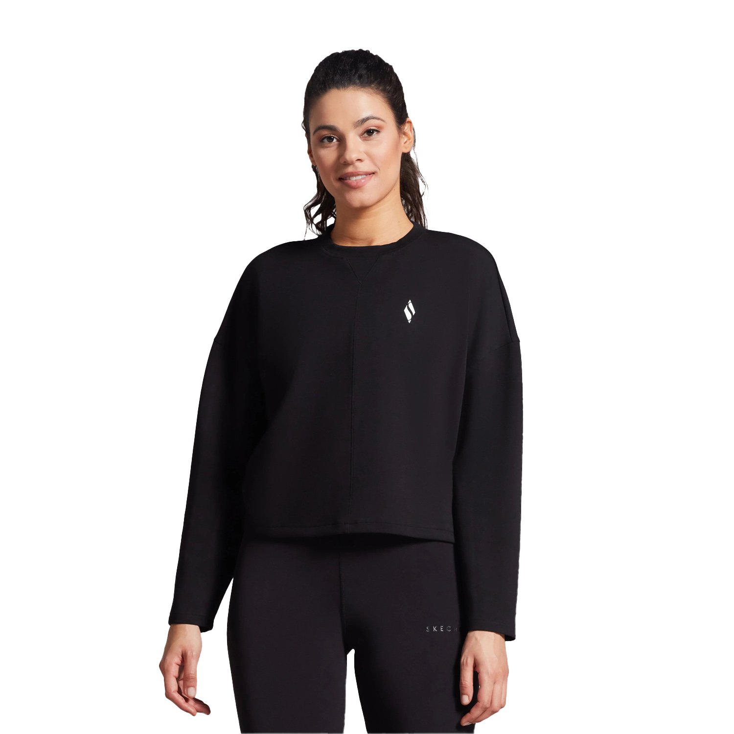 Skechers Soft Touch Shinny Logo Crew Neck Kadın Sweatshirt - Siyah - 1
