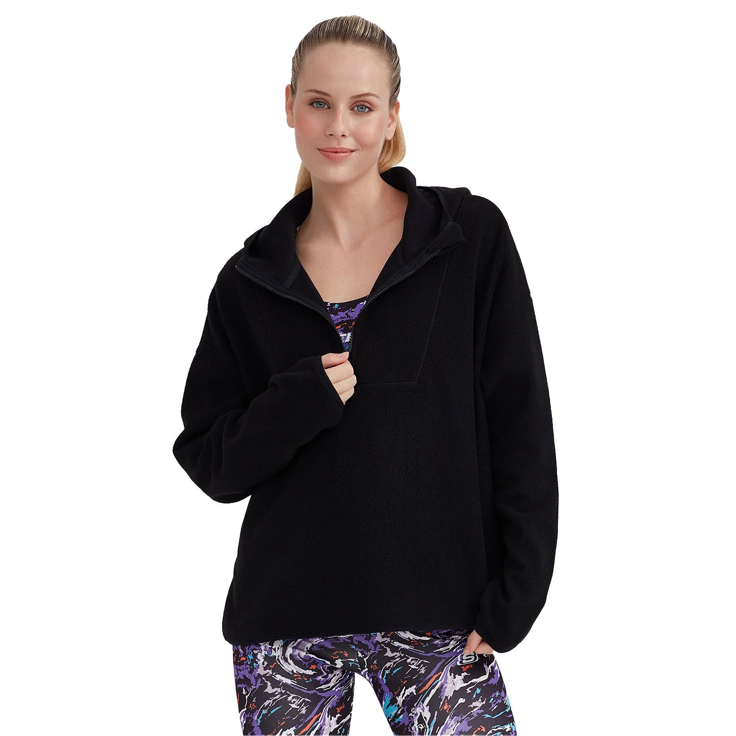 Skechers W Outdoor Fleece Half Zip Sherpa Kadın Sweatshirt - Siyah - 1