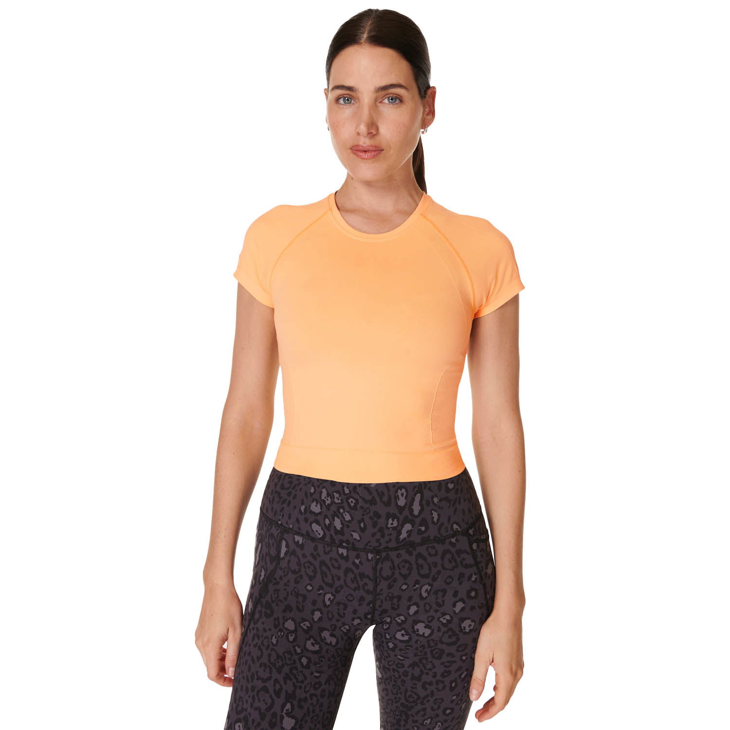 Sweaty Betty Athlete Crop Seamless Workout Kadın Turuncu Koşu Tişört - Turuncu - 1