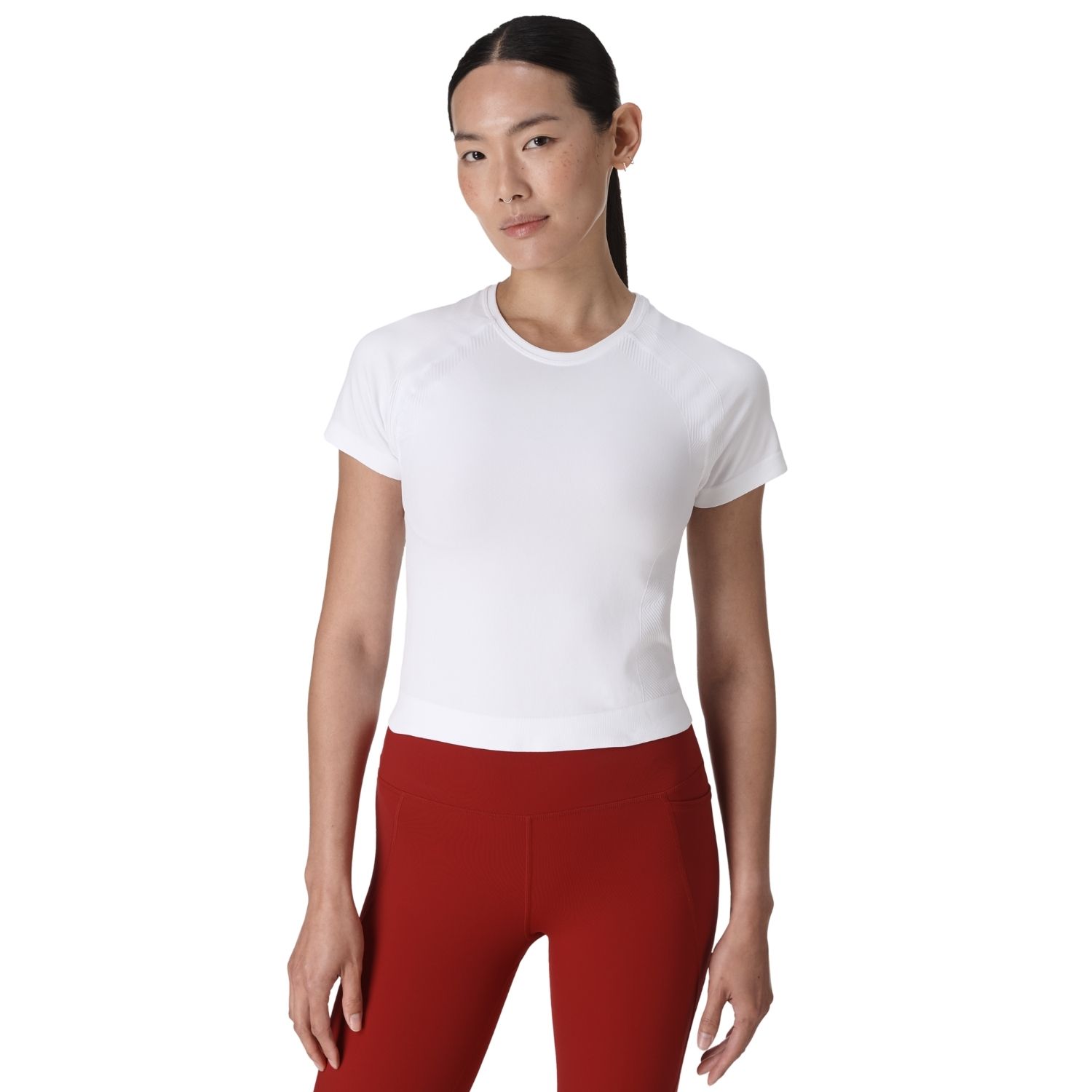 Sweaty Betty Athlete Crop Seamless Workout Kadın Renkli Tişört - Beyaz - 1